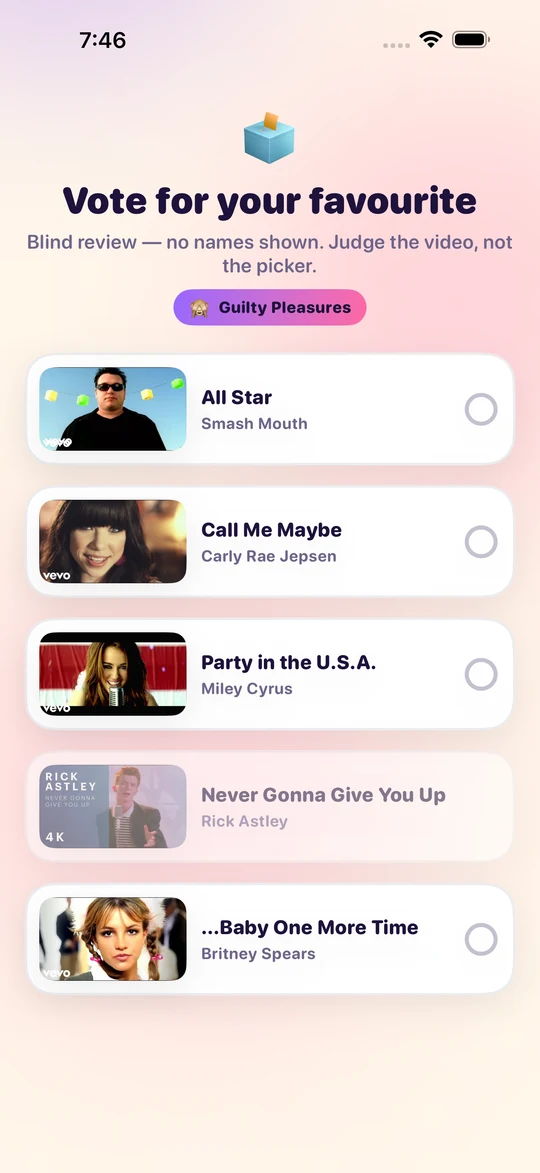 Blind voting on the videos