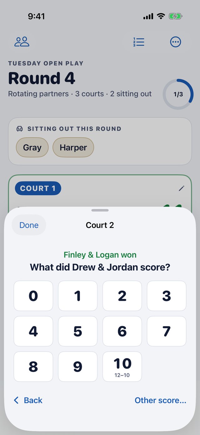 Entering a score